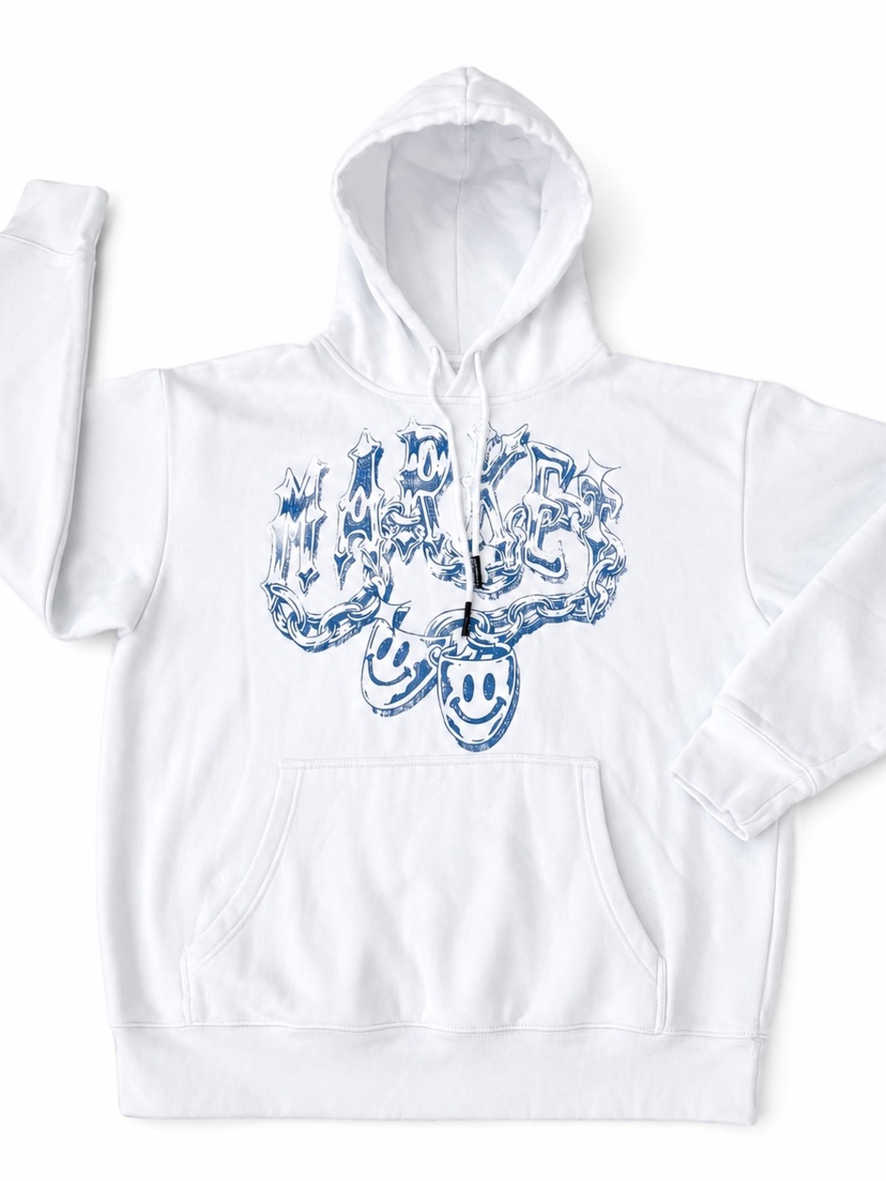 Market Smiley Chain Smiley Face Graphic Hoodie White Blue Mens Large Streetwear